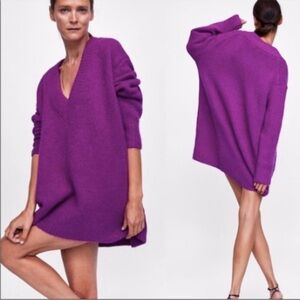 Zara Purple V-Neck Sweater with Long Sleeves